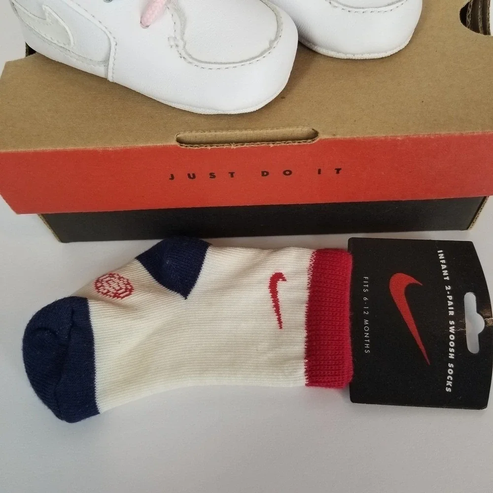Nike Baby Crib Shoes White Leather Pink Blue Laces Infant Toddler‎ Vintage 90s